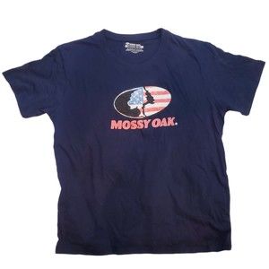Mossy Oak XXL Mens Tshirt with Partial USA Flag Navy Blue By Staghorn Creek